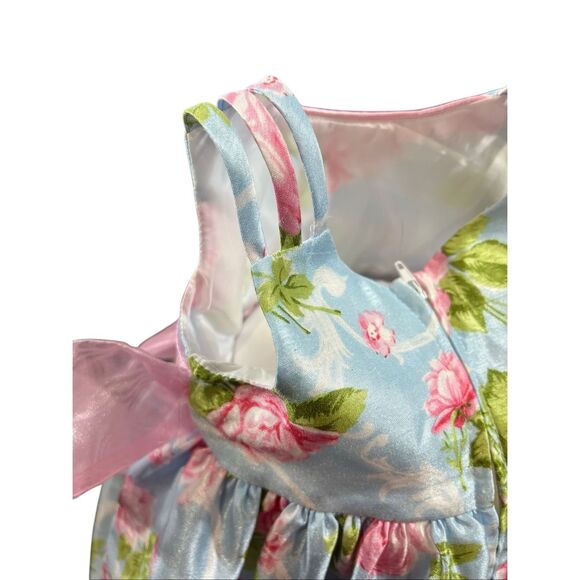 Bonnie Baby Size 12 Months Formal Dress Blue Pink Floral Taffeta Sleeveless Poof - Picture 7 of 12